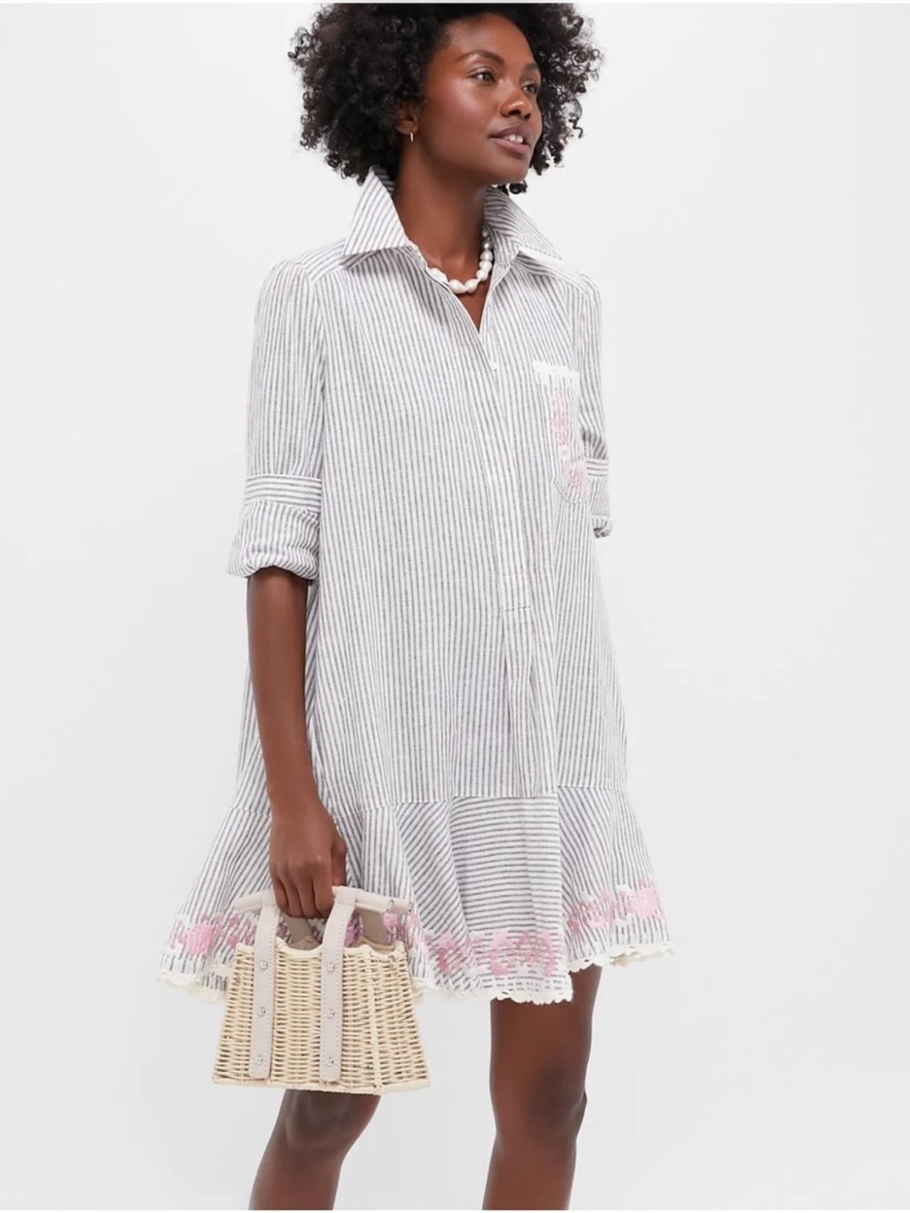 Tuckernuck Tuckernuck Callahan tan striped Embroidered dress